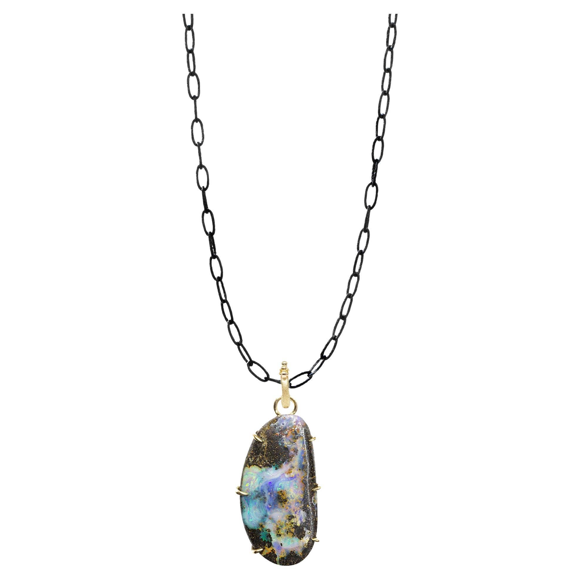 Pinnacle Medium Boulder Opal Silver Necklace For Sale