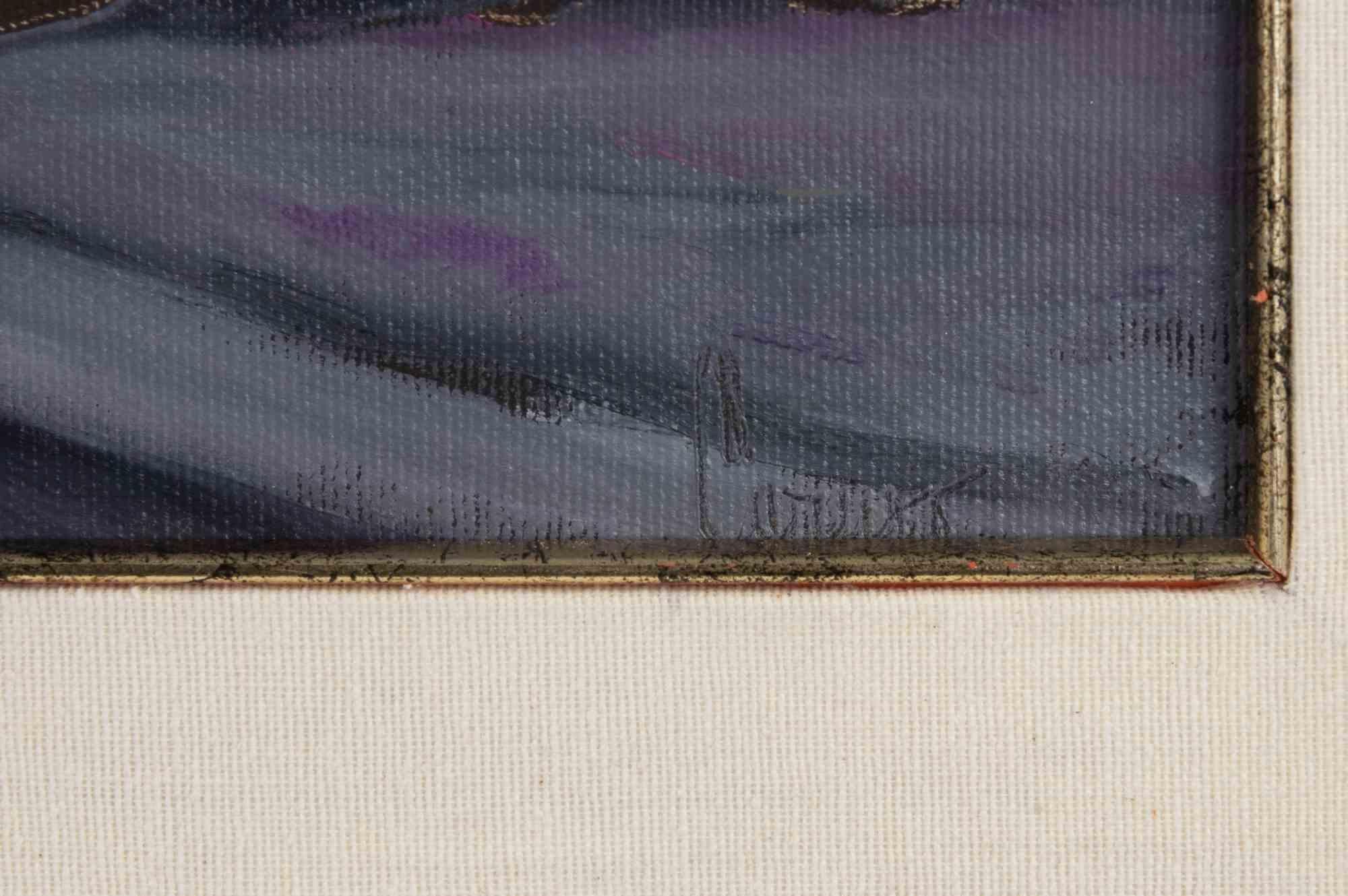 Figura su sfondo blu - Pittura ad olio di Pino Caruso - 1985 in vendita 2