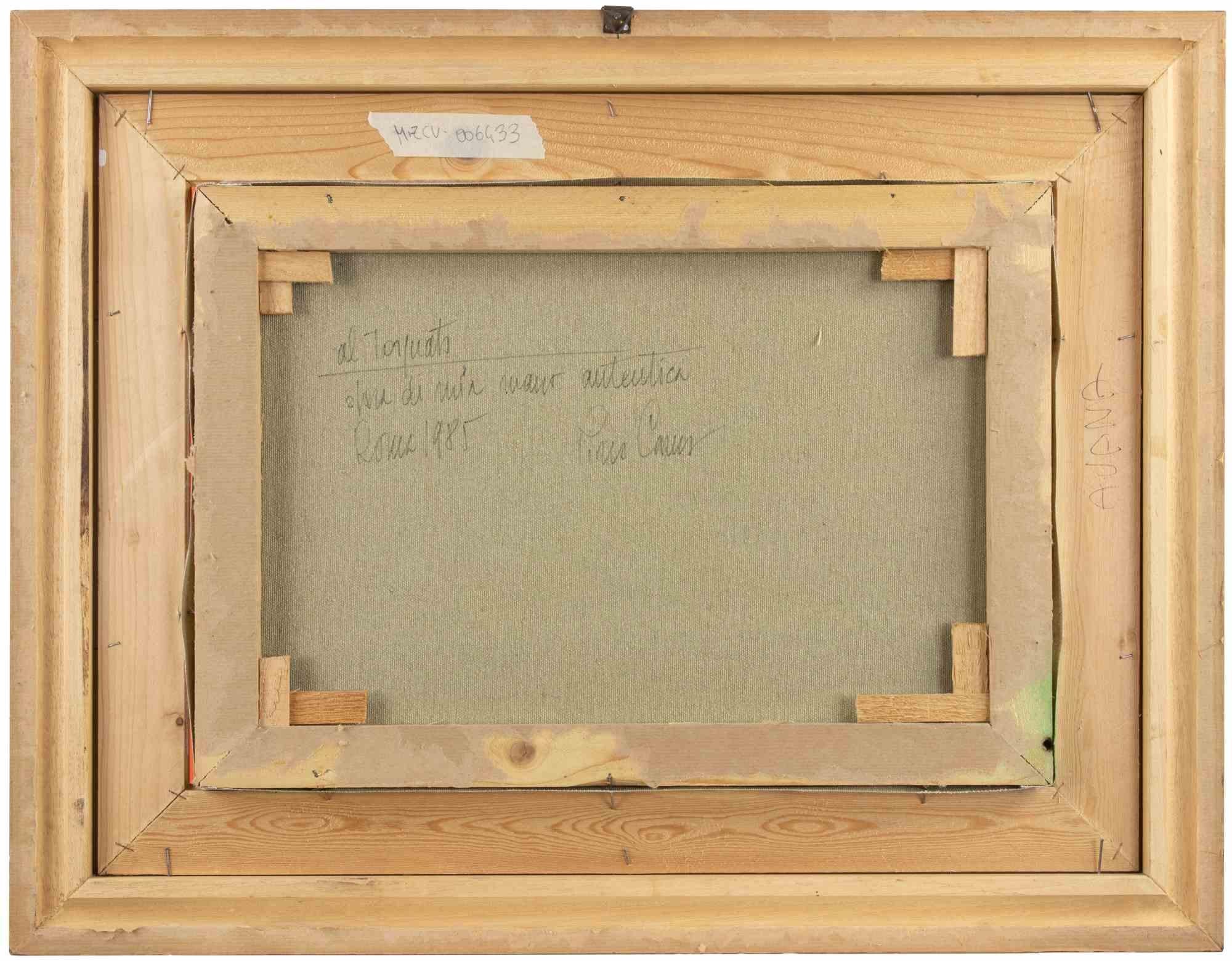Figura su sfondo blu - Pittura ad olio di Pino Caruso - 1985 in vendita 3