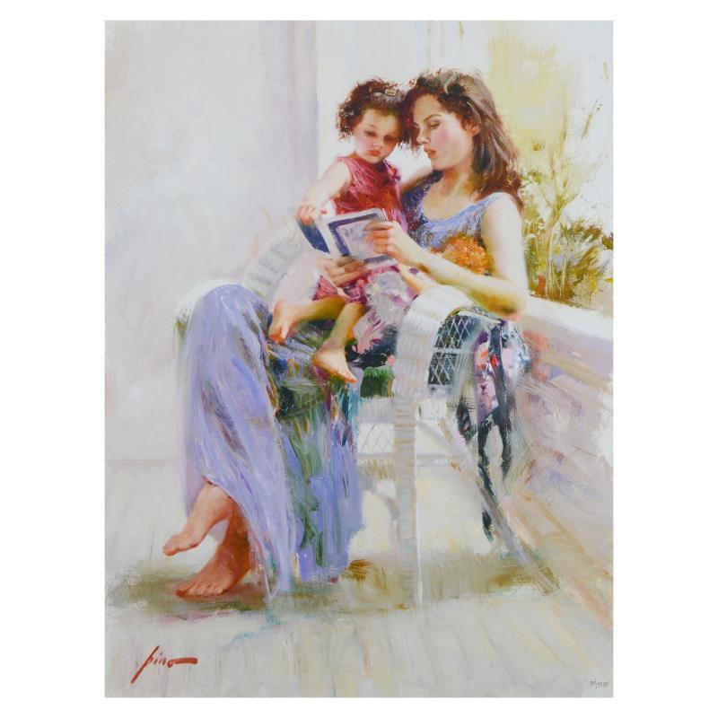 "Book of Poems" Limited Edition Hand Embellished Giclee on Canvas - Mixed Media Art by Pino Daeni