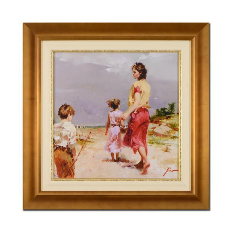 "Going Fishing" Framed Limited Edition Hand Embellished Giclee on Canvas - Mixed Media Art by Pino Daeni