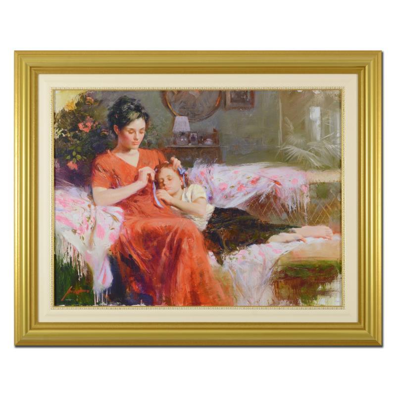 "Sweet Love" Giclée sur toile encadrée, édition limitée, embellie à la main - Mixed Media Art de Pino Daeni