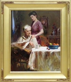 "Momentos tiernos", Píno Daeni, 30x24, Óleo/lienzo original, Impresionismo romántico