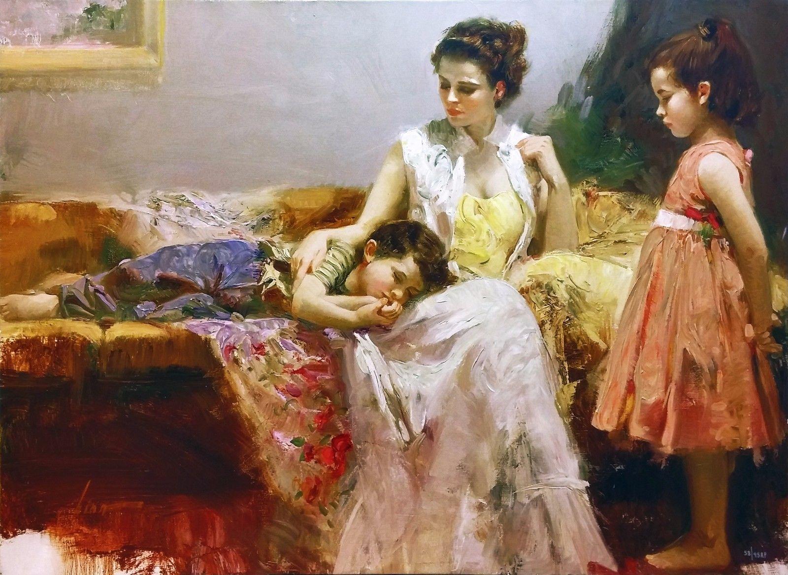 Pino Daeni Figurative Print - A SOFT PLACE IN MY HEART (HAND EMBELLISHED)