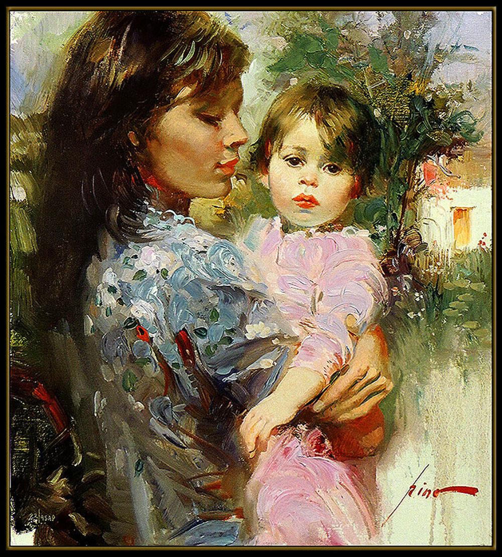 PINO Daeni oil Giclee on Canvas Signed Portrait Little Cherub - Print by Pino Daeni