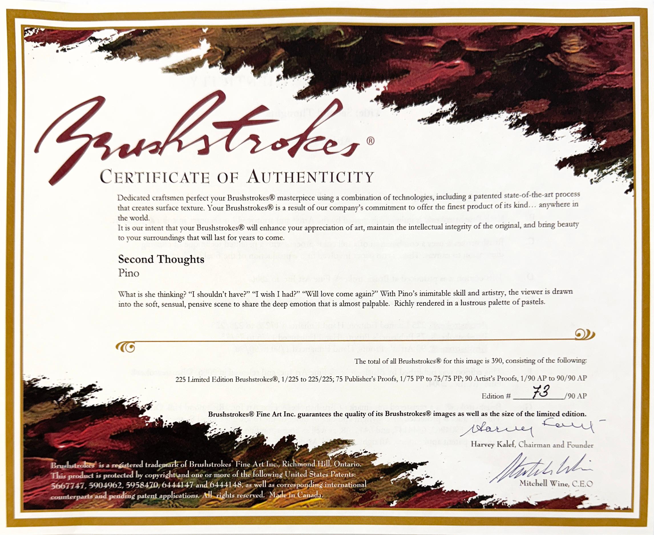 Second Thoughts (lienzo grande tensado y embellecido a mano) - Figurative Print Negro de Pino Daeni