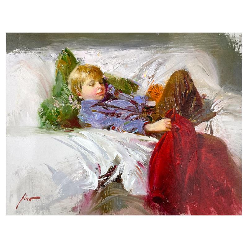 "Slumbering Boy" Hand Embellished Limited Edition on Canvas - Mixed Media Art by Pino Daeni