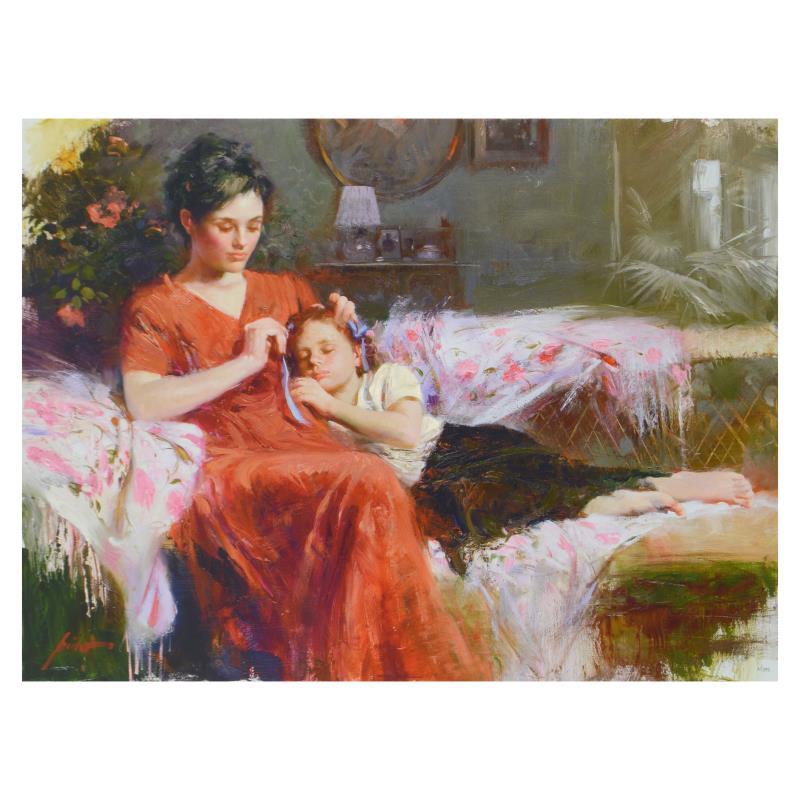 "Sweet Love" Limited Edition Hand Embellished Giclee on Canvas - Print by Pino Daeni
