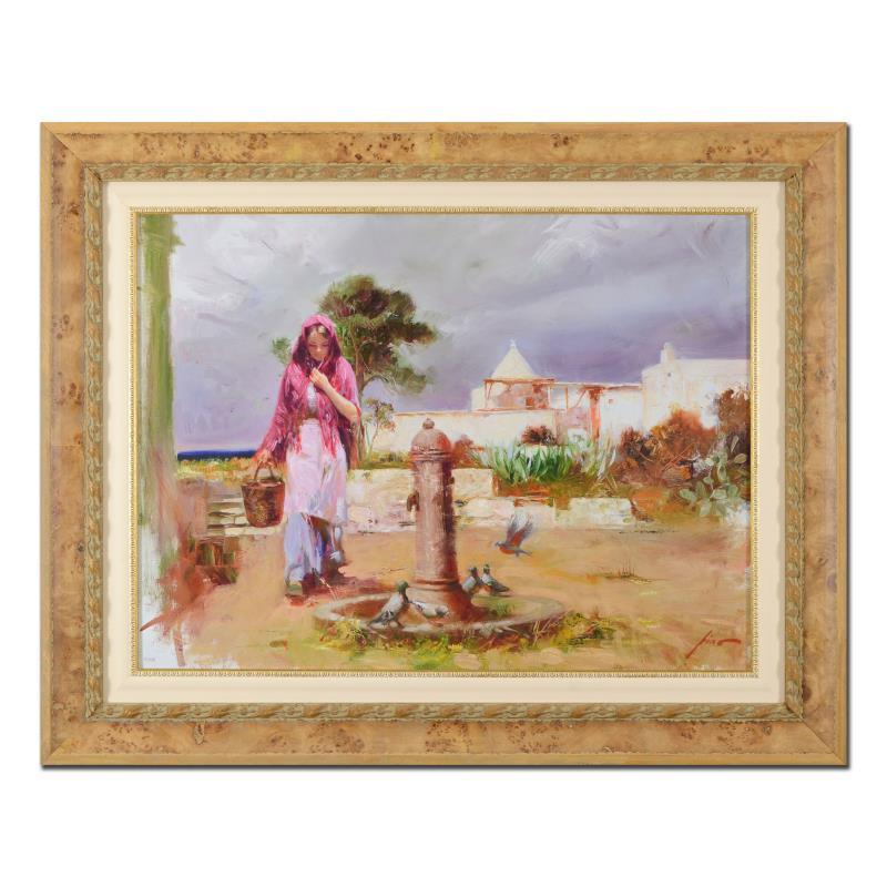 "The Water Fountain" Framed Limited Edition Hand Embellished Giclee on Canvas - Mixed Media Art by Pino Daeni