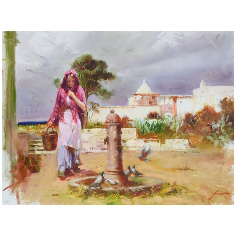 "The Water Fountain" Giclée sur toile, édition limitée, embellie à la main - Mixed Media Art de Pino Daeni