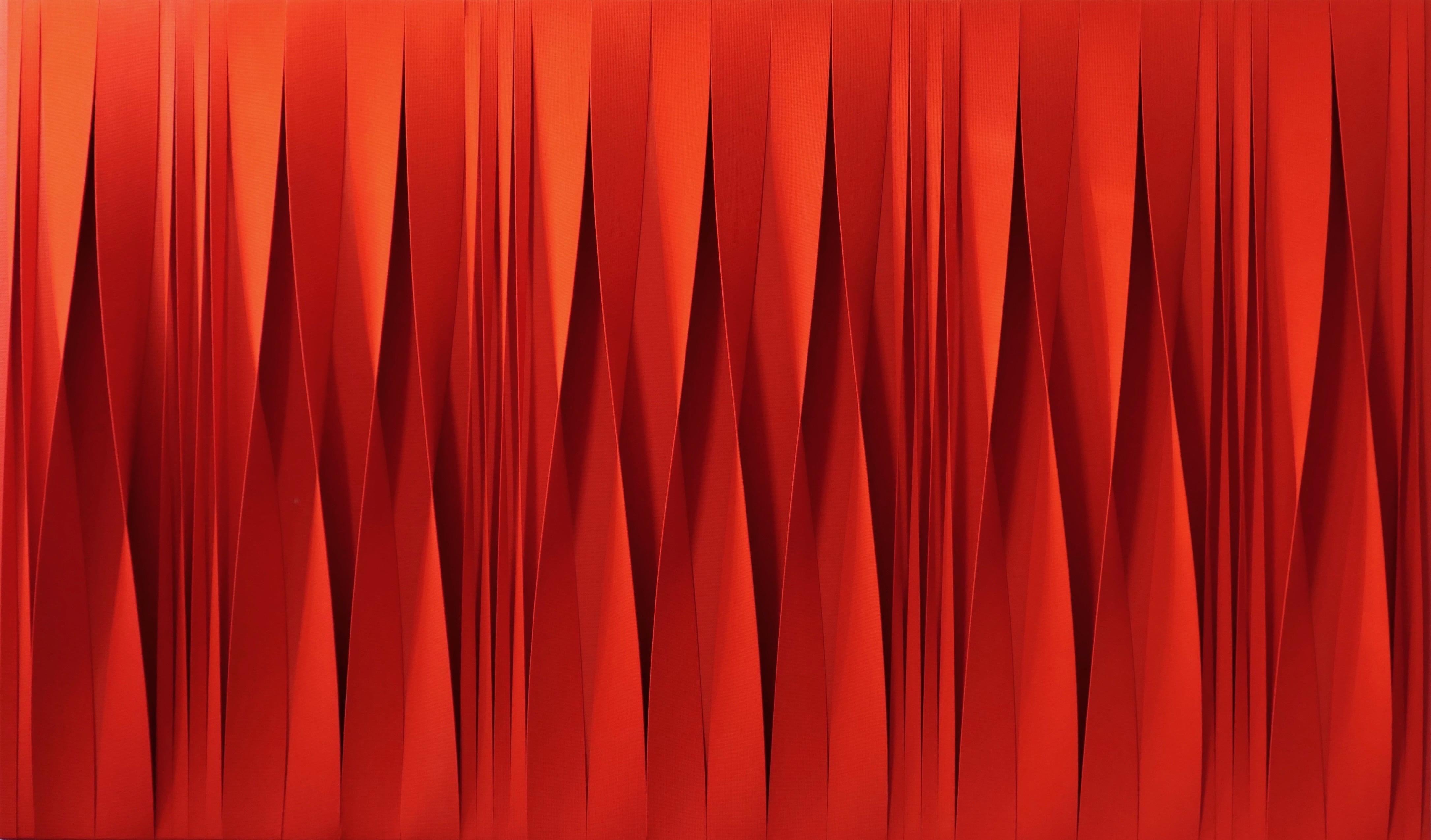 Pino Manos Abstract Painting - " Sincronicità rossa trascendente" Pigmenti rosso cm. 170 x 100