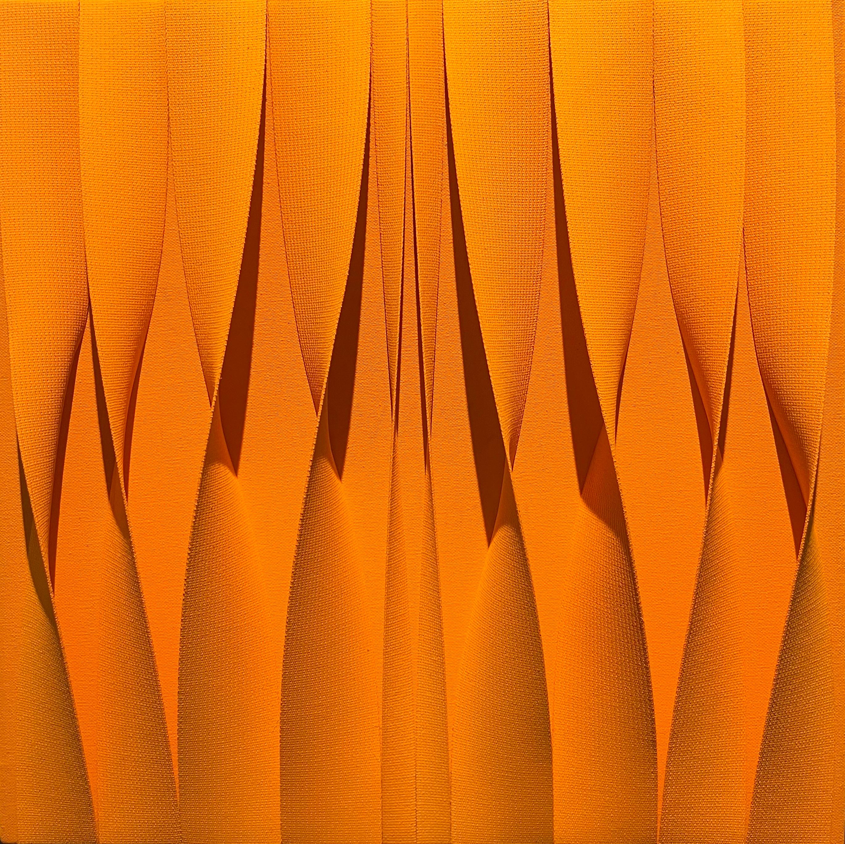 Pino Manos Abstract Painting - "Sincronicità solare" Arancione Pigmeti cm. 50 x 50 x 4 2016 