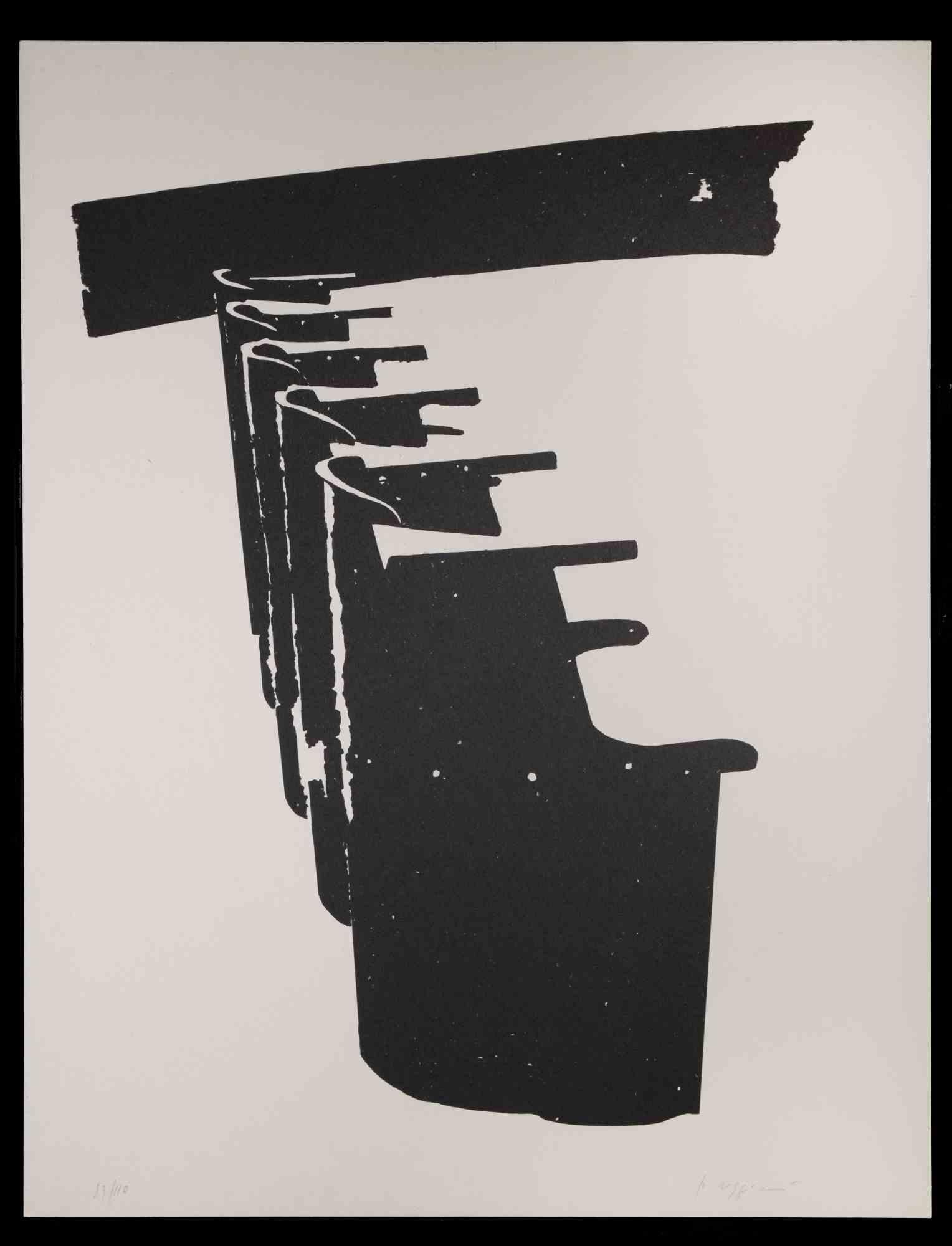 Benches is a print realized by the contemporary Italian artist Pino Reggiani in the  1970s .

Black and white lithograph. 

Hand signed on the lower margin.

Numbered on the lower left. Edition of 110.

Hand-signed in pencil on the lower