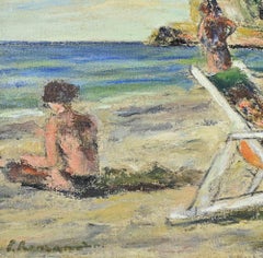 Bathers in Scilla - Oil Paint by Pino Romanò - 1990s