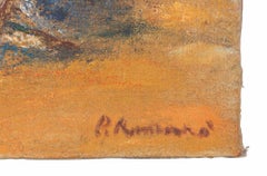 Baigneurs sur la plage - Peinture à l'huile de Pino Romanò - 1999