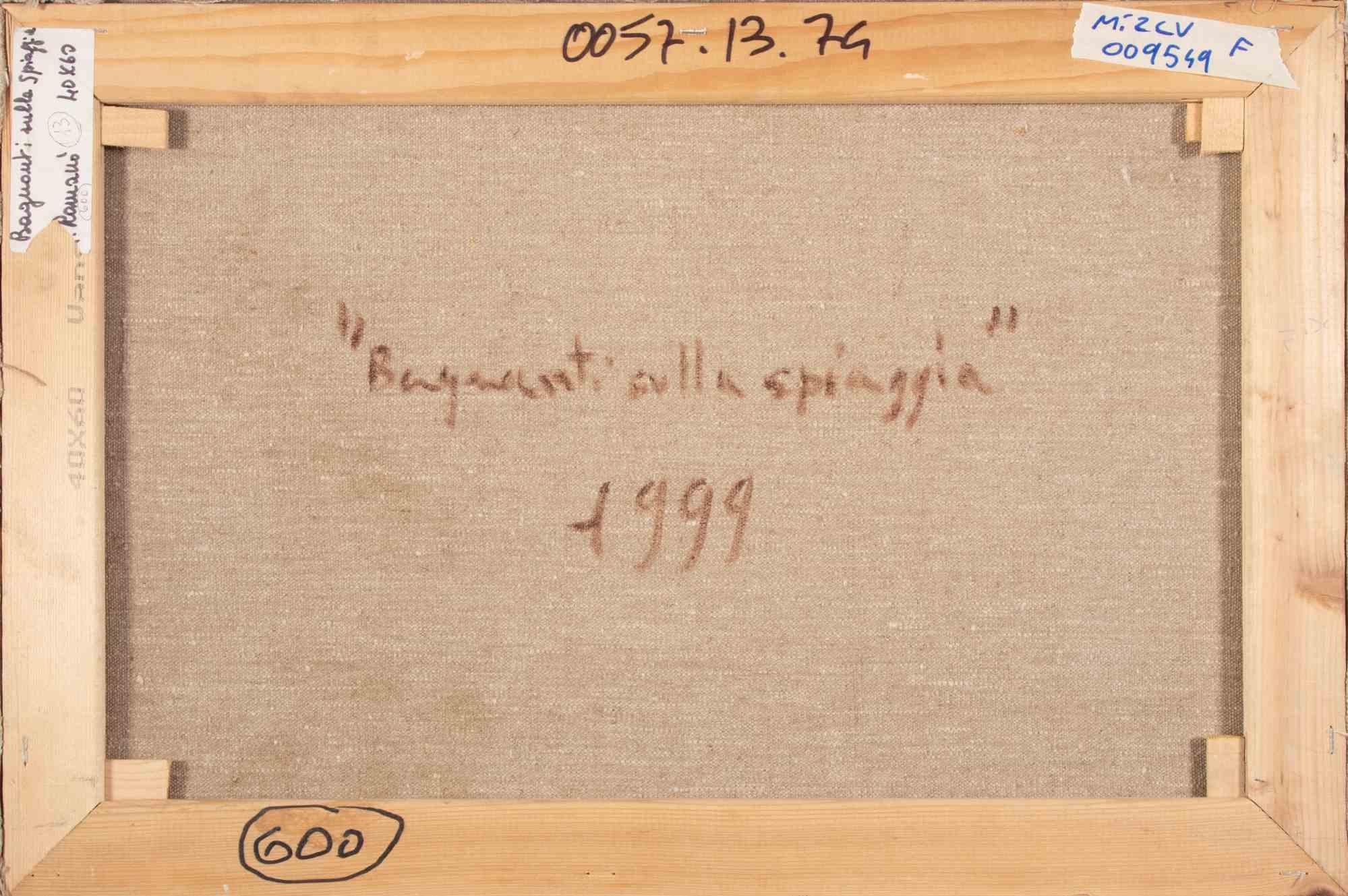 Badende am Strand - Ölgemälde von Pino Romanò - 1999 im Angebot 3