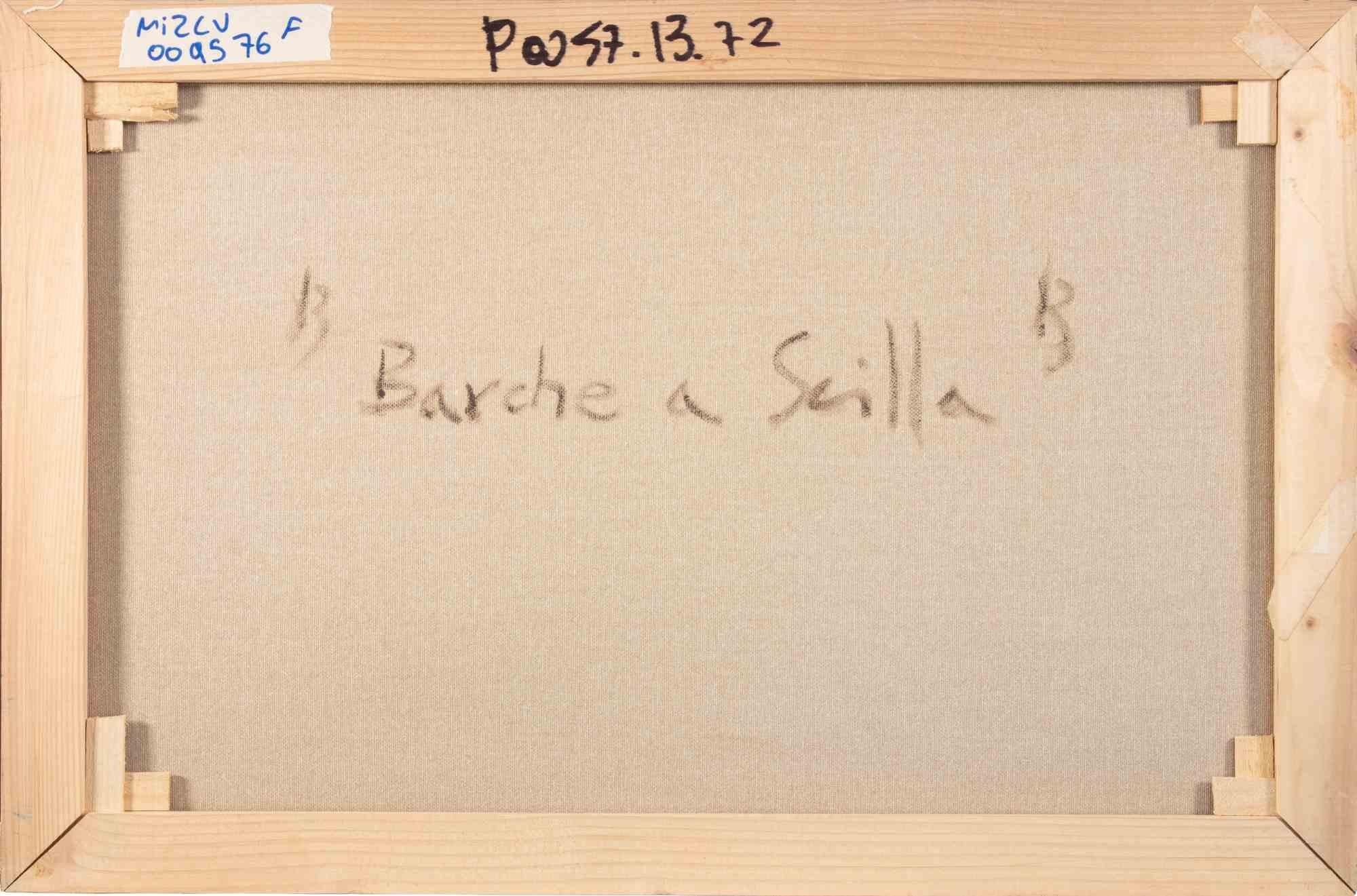 Barche a Scilla - Dipinto a olio di Pino Romanò - Anni '90 in vendita 3