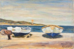 Boats in Scilla - Oil Paint by Pino Romanò - 1990s
