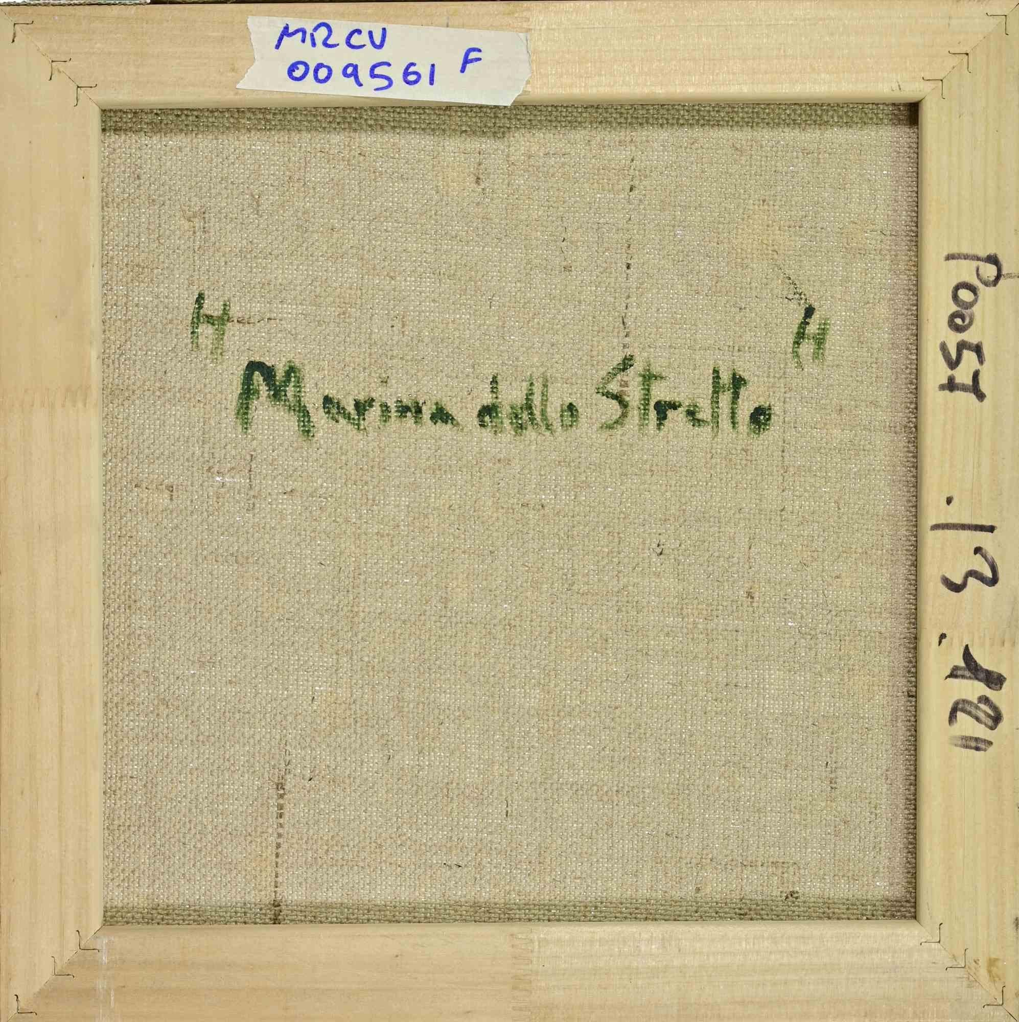 Barcos en el Estrecho de Messina - Óleo de Pino Romanò - Años 90 en venta 2