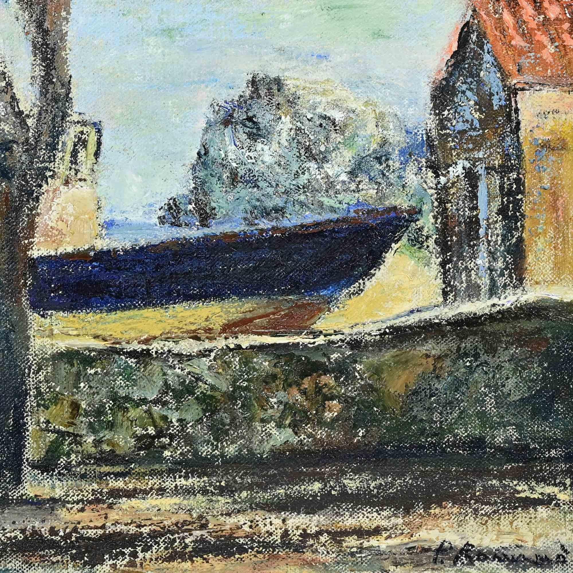 Barcos - Pintura al óleo de Pino Romanò - Años 90 en venta 1
