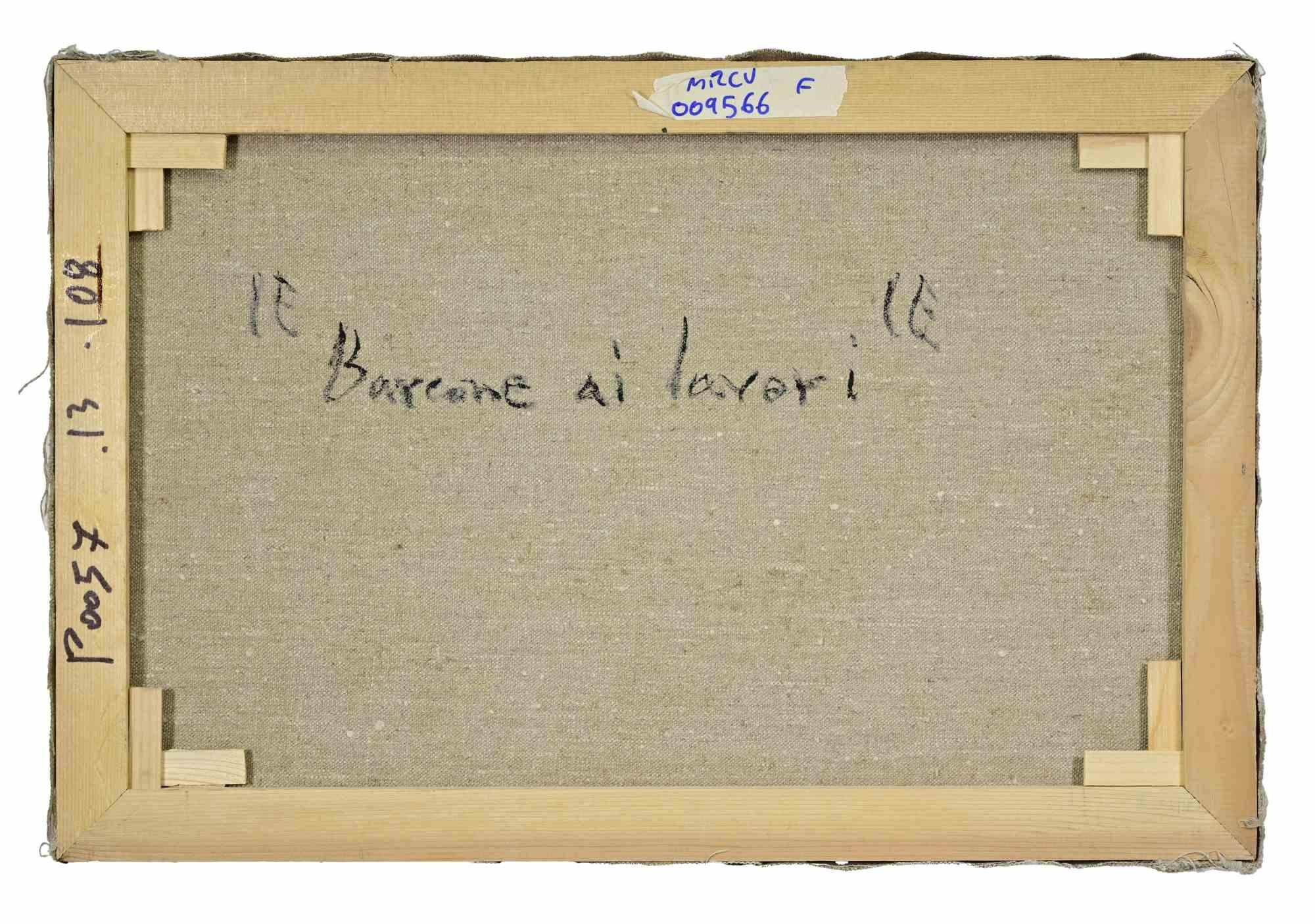 Barcos - Pintura al óleo de Pino Romanò - Años 90 en venta 3