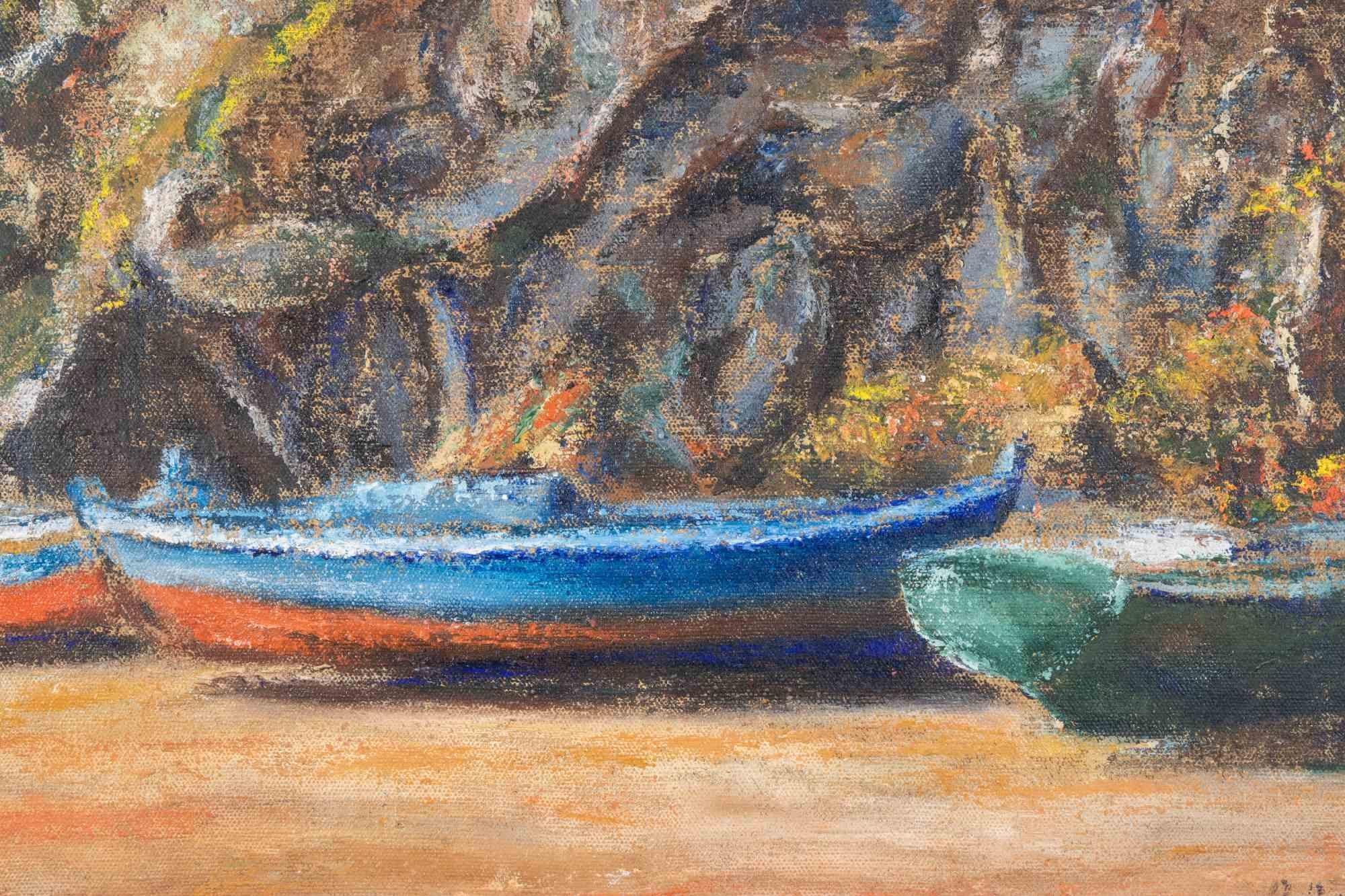 Boats - Oil Paint by Pino Romanò - 1998 For Sale 1