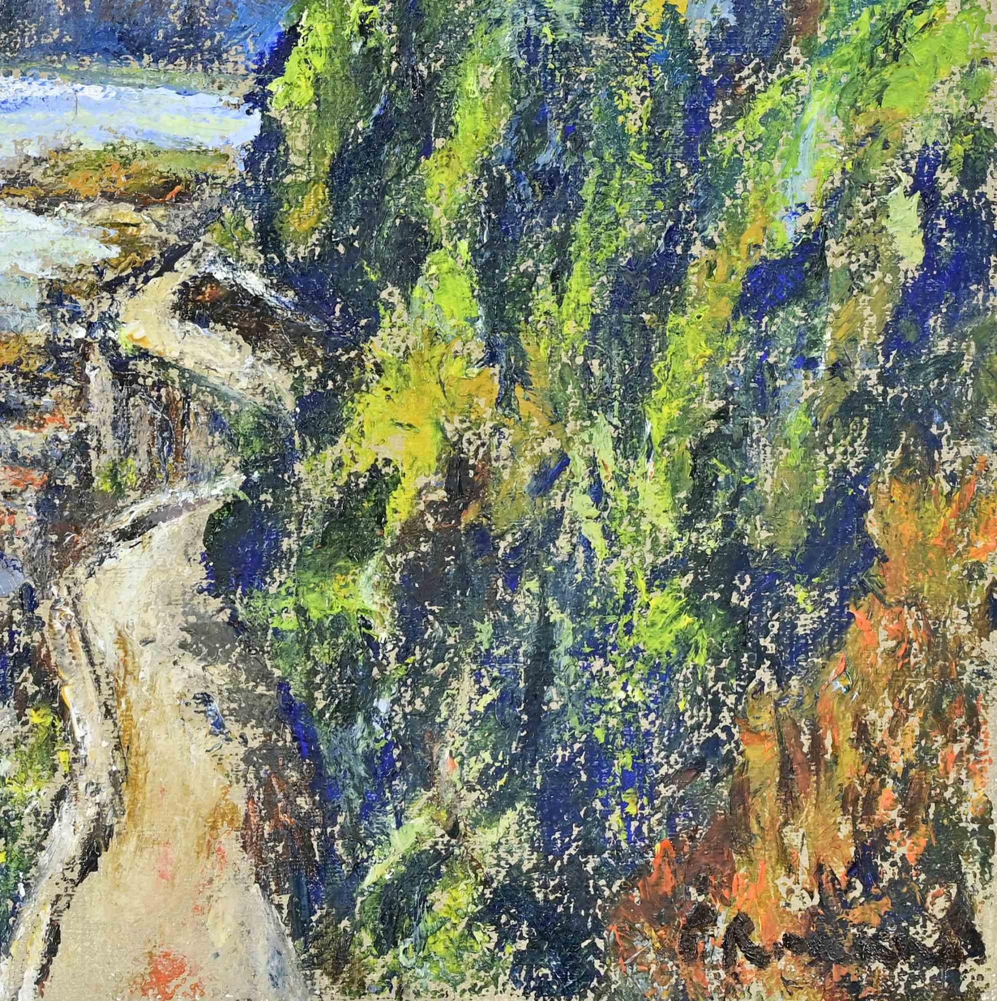 Costa Viola in Scilla - Peinture à l'huile de Pino Romanò - années 1990 en vente 1
