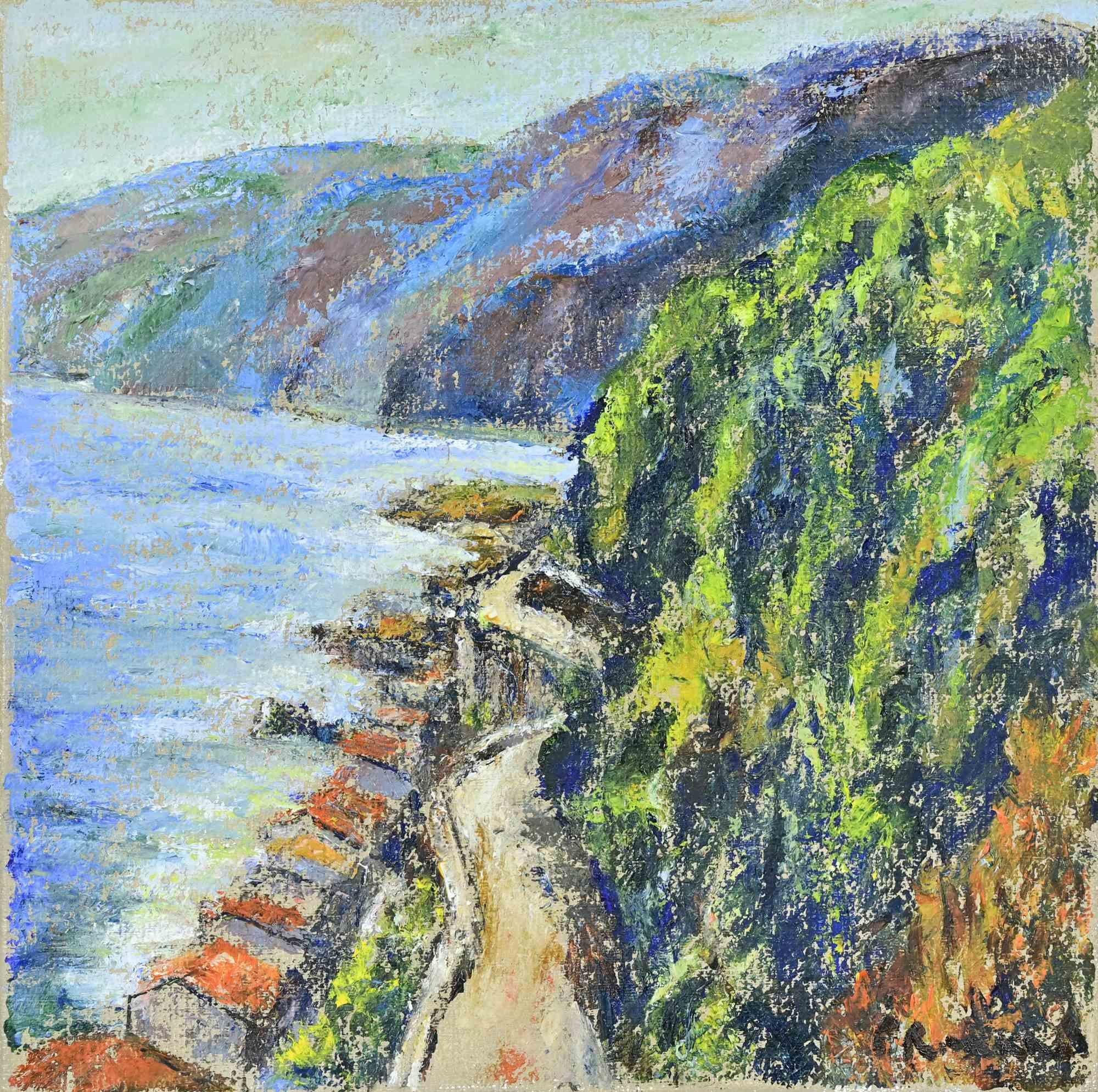 Costa Viola in Scilla - Peinture à l'huile de Pino Romanò - années 1990 en vente 2