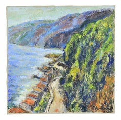 Costa Viola in Scilla - Peinture à l'huile de Pino Romanò - années 1990