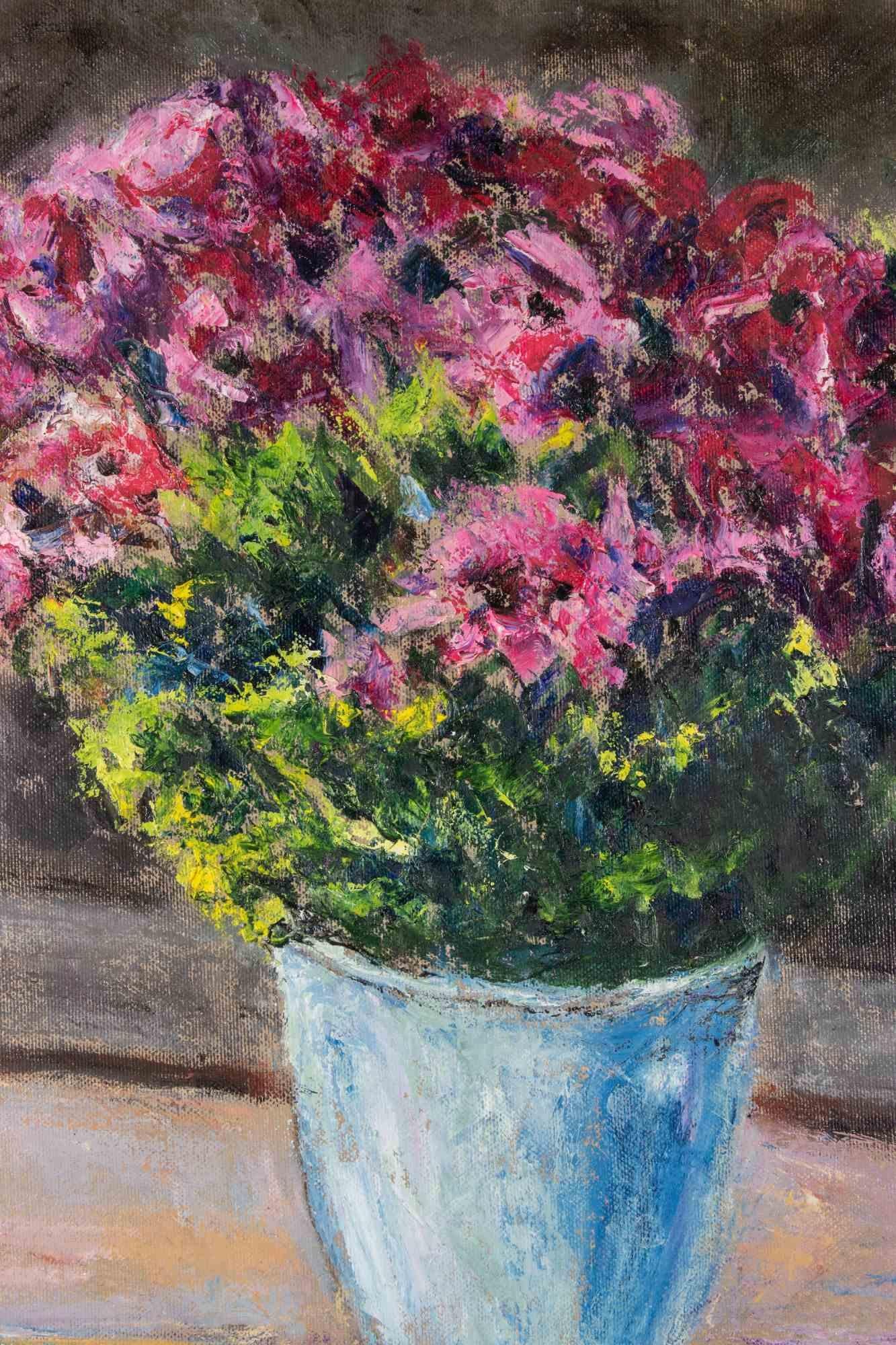 Flores - Pintura al óleo de Pino Romanò - Años 90 en venta 1