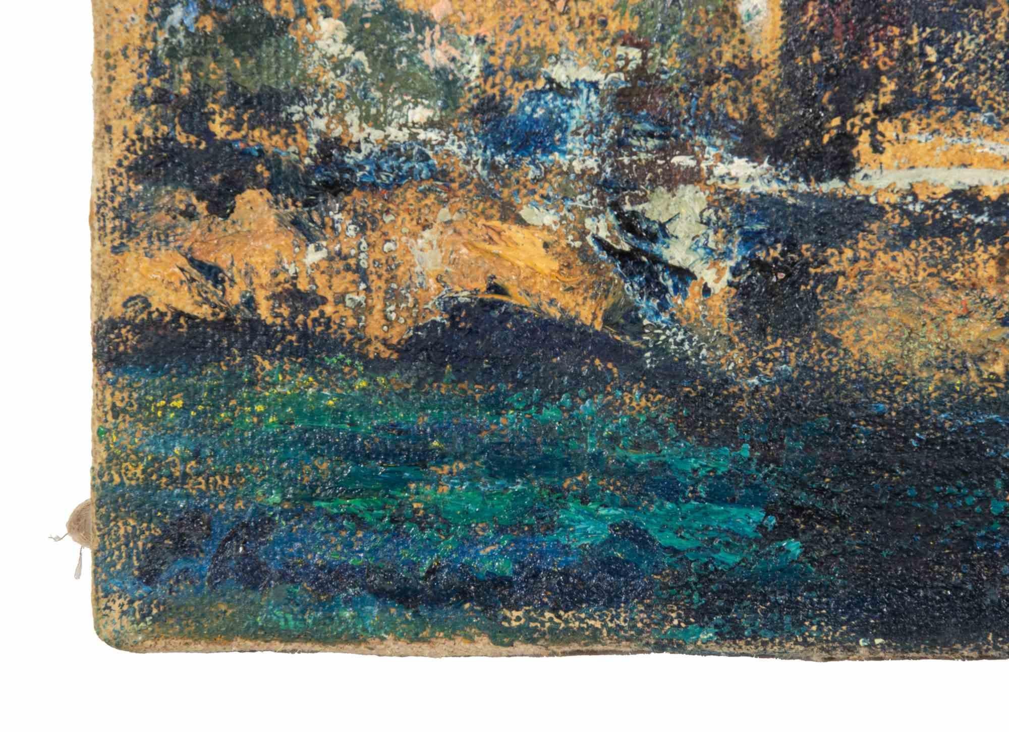 Houses by the Sea in Chianalea - Oil Paint by Pino Romanò - 1990s For Sale 2