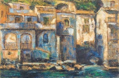 Houses by the Sea in Chianalea - Oil Paint by Pino Romanò - 1990s