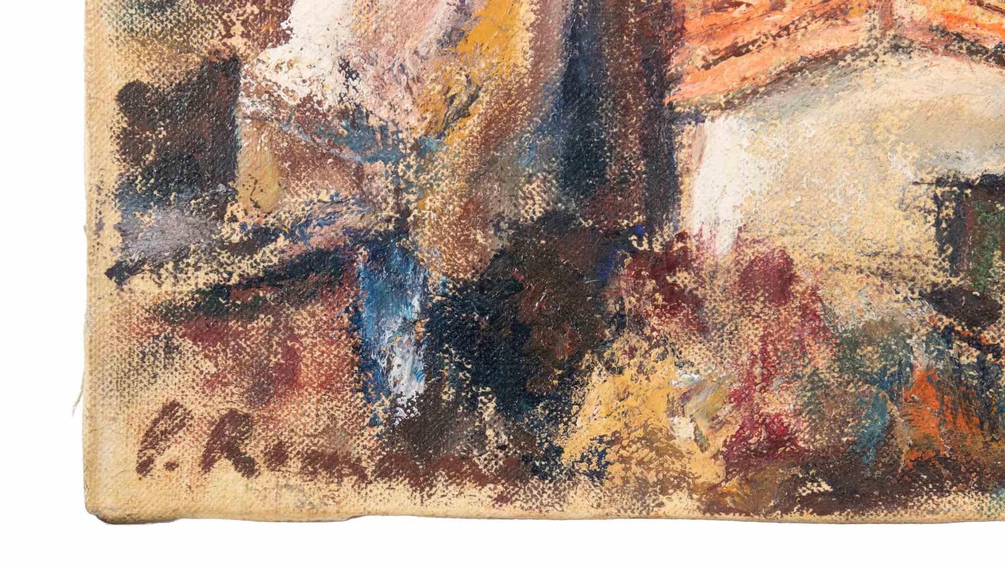 Häuser in den Hügeln - Ölgemälde von Pino Romanò - 1990er Jahre im Angebot 2