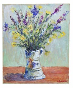 Jarra y flores - Pintura al óleo de Pino Romanò - Años 90