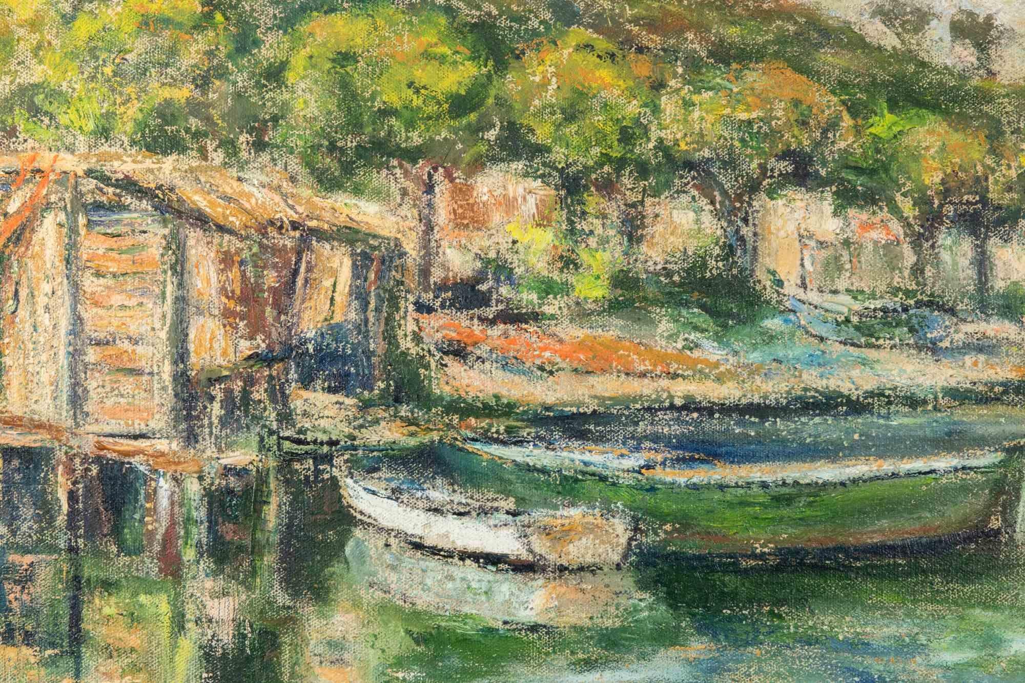 La Capanna del Pescatore - Ölgemälde von Pino Romanò - 1990er Jahre im Angebot 1