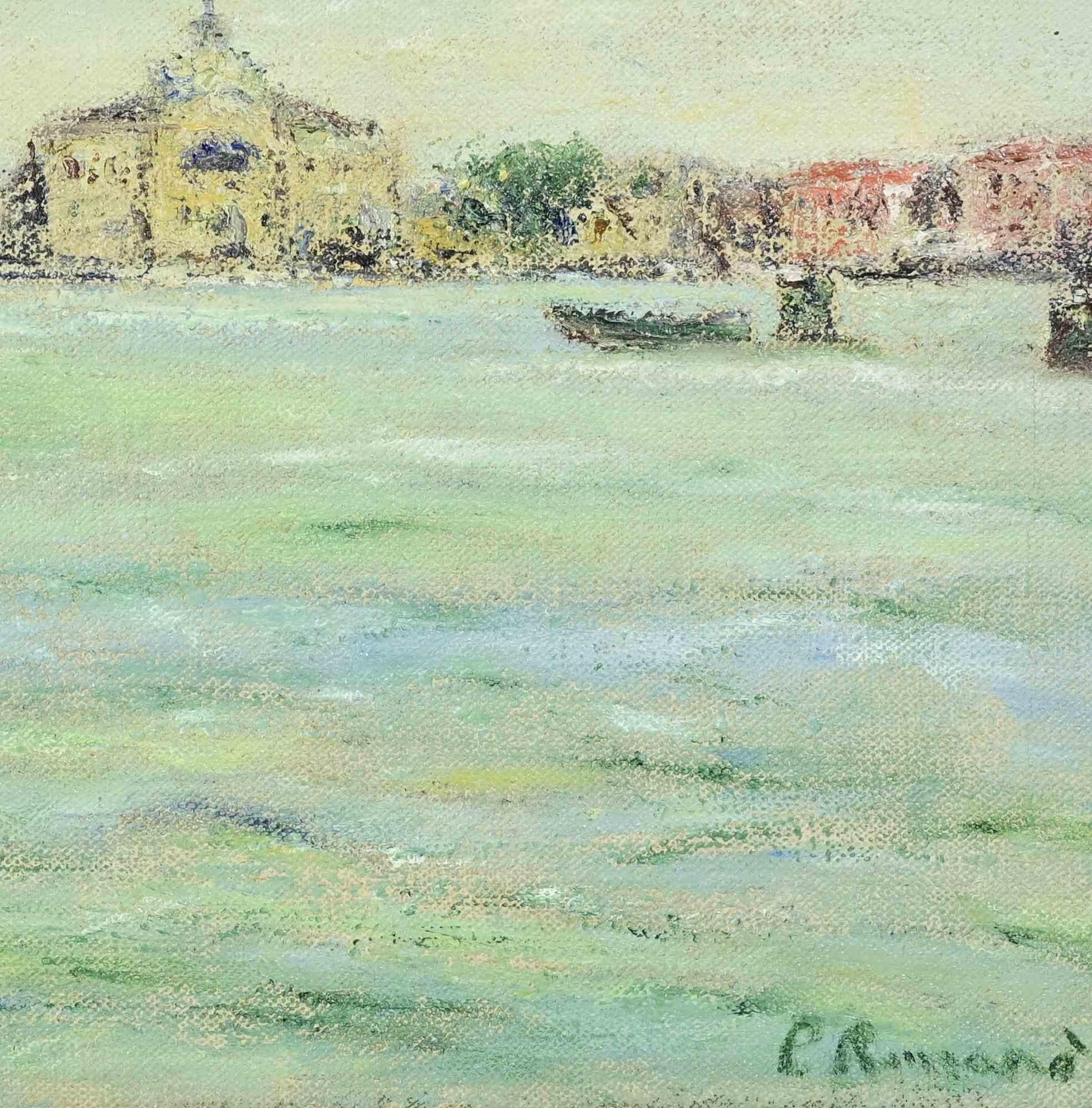 Oktober in der Lagune von Venedig - Ölgemälde von Pino Romanò - 1990er Jahre im Angebot 1