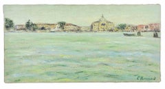 Oktober in der Lagune von Venedig - Ölgemälde von Pino Romanò - 1990er Jahre