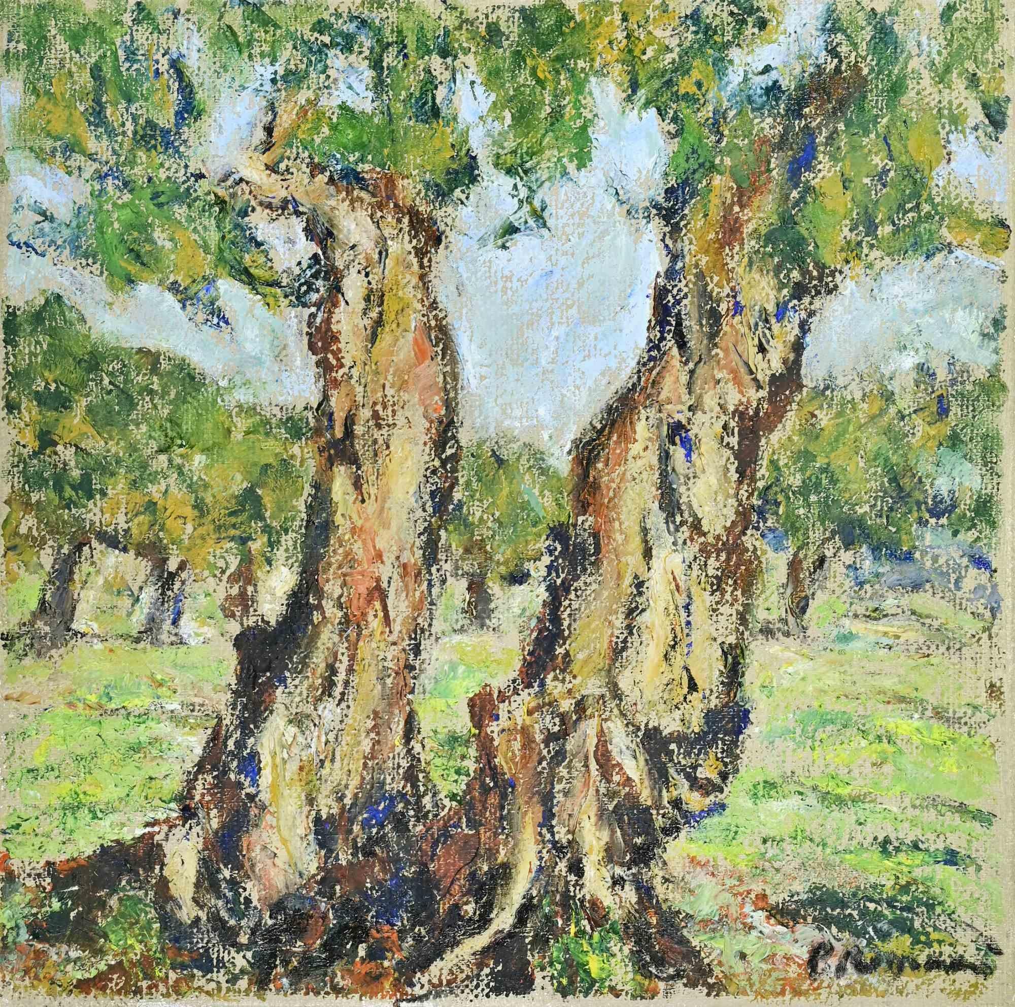 Olive Grove - Oil Paint by Pino Romanò - 1990s For Sale 1