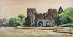 Poarta Sân Paolo and the Pyramid in Rome - Oil Paint by Pino Romanò - 1990s