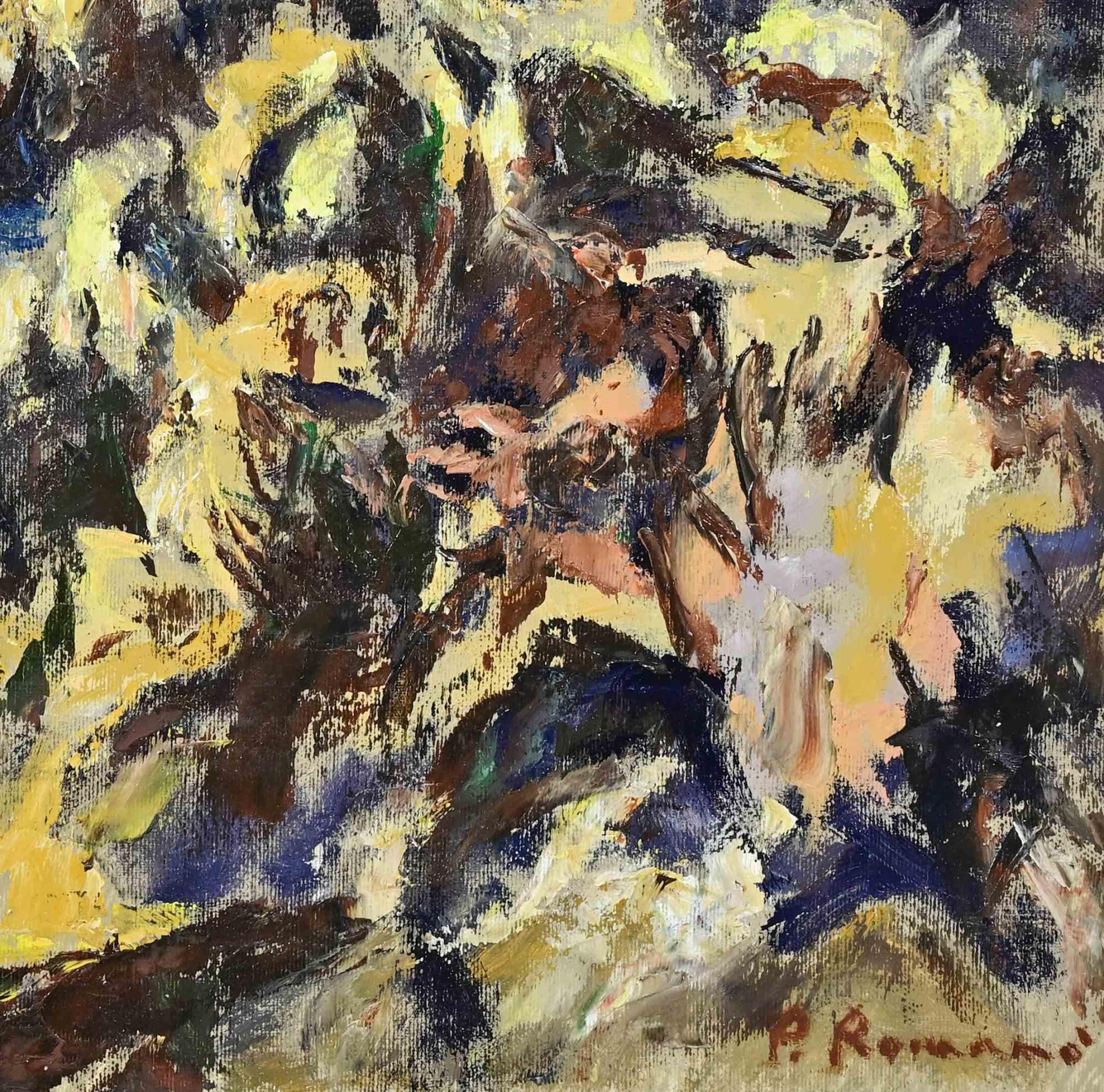 Rocas y mar - Pintura al óleo de Pino Romanò - Años 90 en venta 2