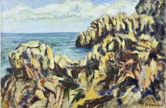 Rocas y mar - Pintura al óleo de Pino Romanò - Años 90