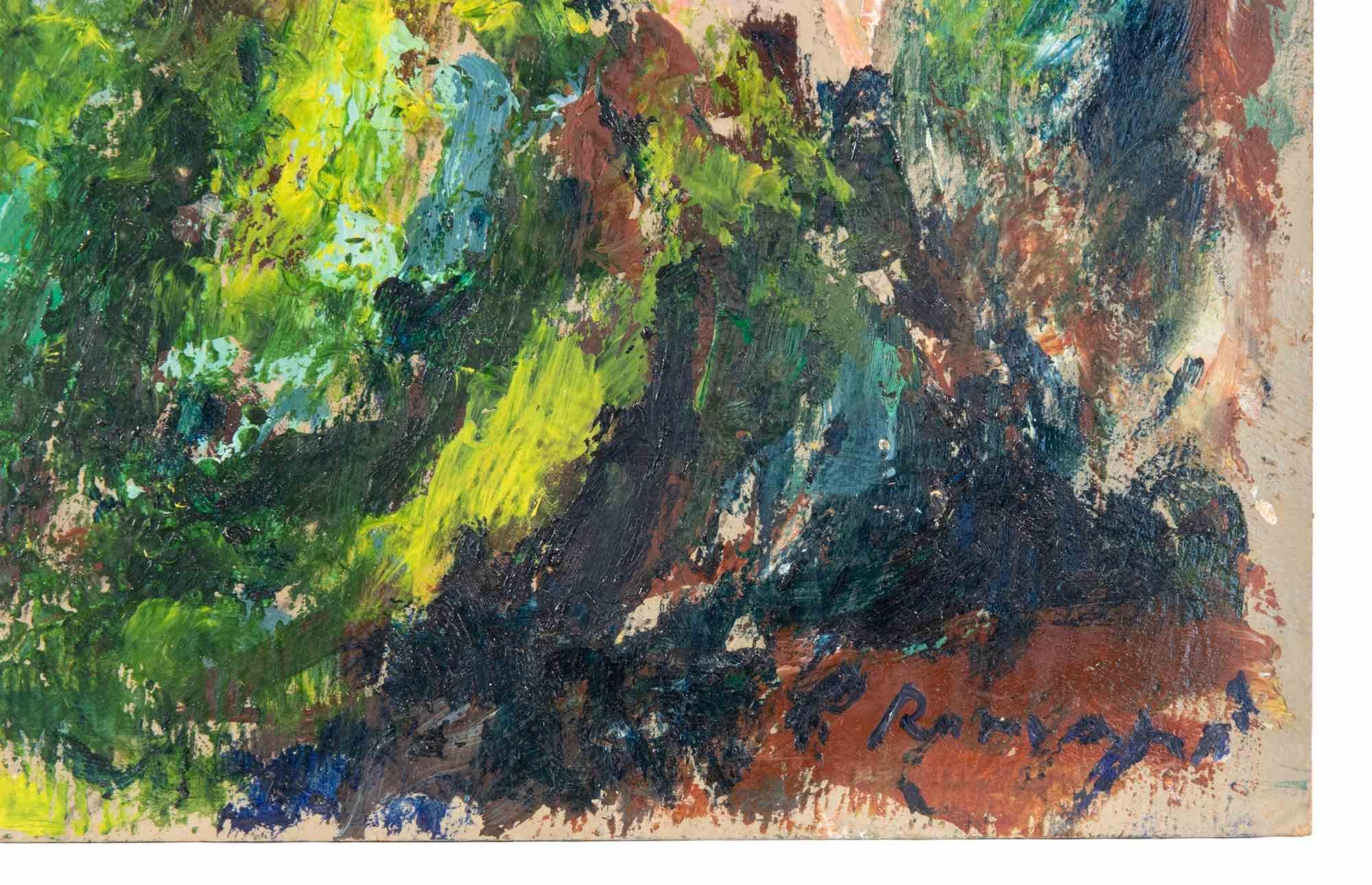 Toits romains - Peinture à l'huile de Pino Romanò - 1990 en vente 1