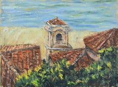 Roofs and Bell Tower - Oil Paint by Pino Romanò - 1990s