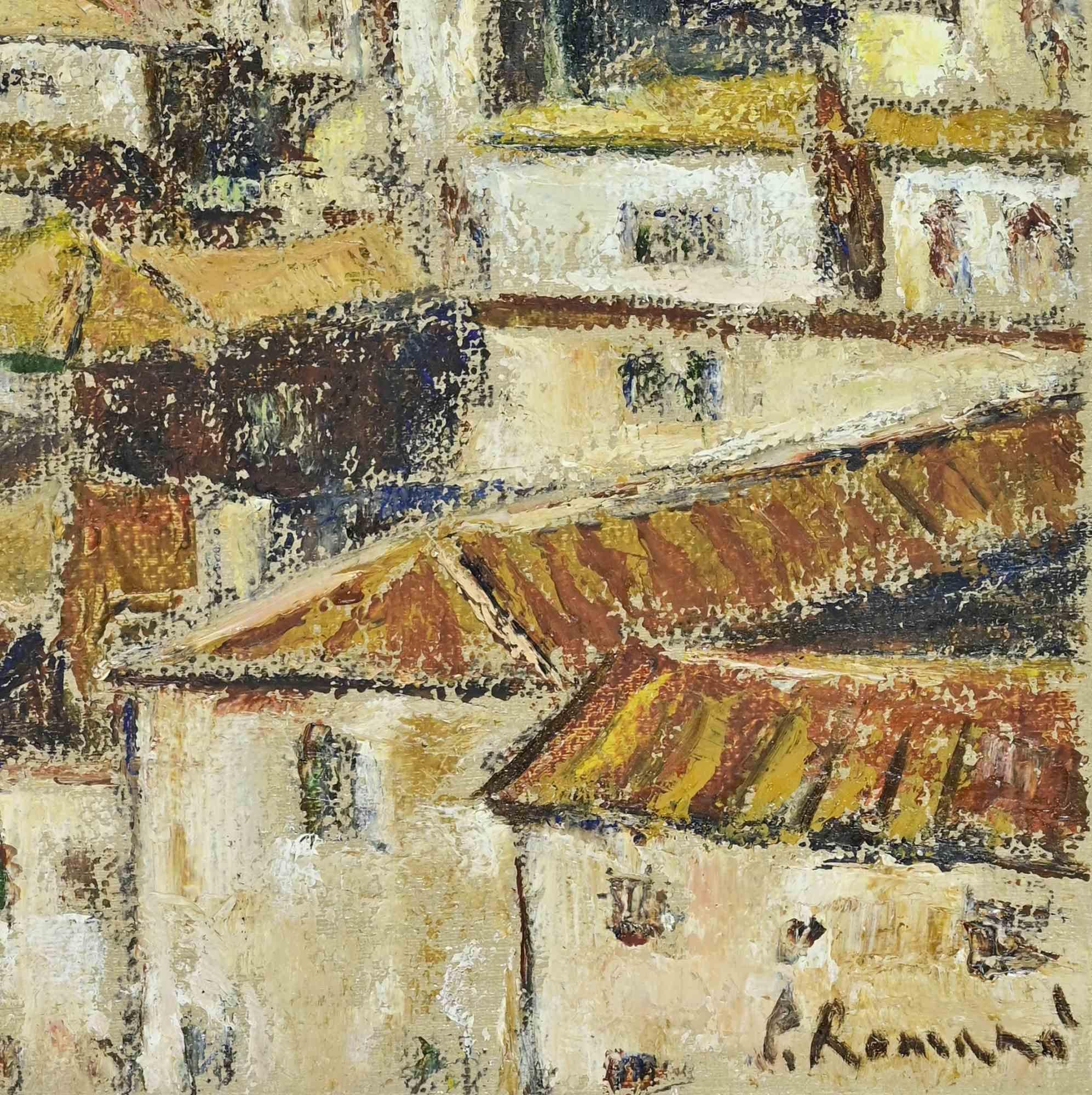 Roofs from the Capitol-View of Rome - Oil Paint by Pino Romanò - 1990s For Sale 1