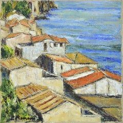 Tejados en Chanalea - Pintura al óleo de Pino Romanò - Años 90