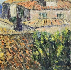 Roofs in front of the Sea - Oil Paint by Pino Romanò - 1990s