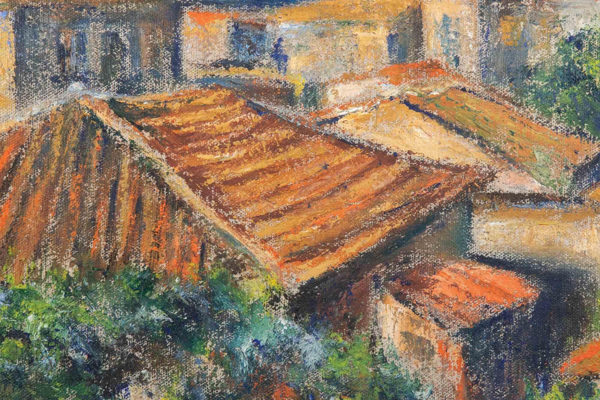 Roofs - Oil Paint by Pino Romanò - 1990s For Sale 1