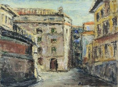 Square in Rome - Oil Paint by Pino Romanò - 1990s