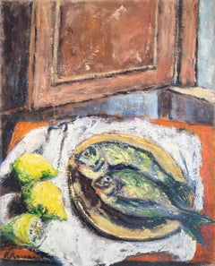 Still Life with Fishes and Lemons - Oil Paint by Pino Romanò - 1990s