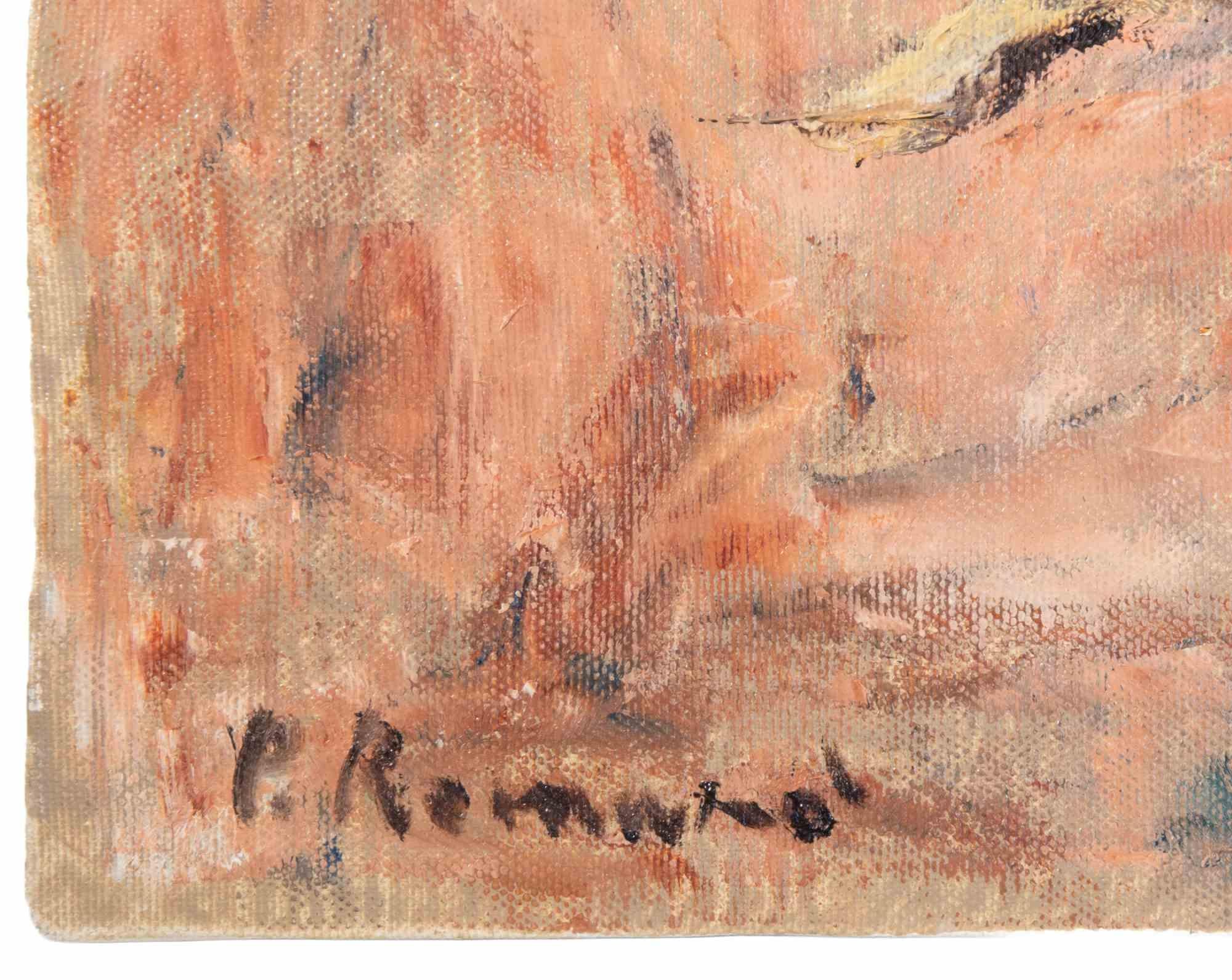 Natura morta con tre pannocchie di mais - Pittura ad olio di Pino Romanò - Anni '90 in vendita 2